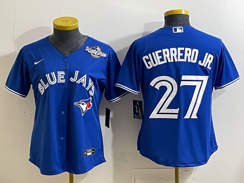 Women 2025 Nike Toronto Blue Jays #27 Guerrero jr Blue Game MLB Jersey 03->women mlb jersey->Women Jersey